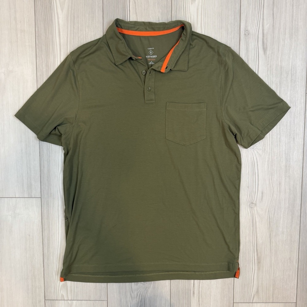 Bluffworks Piton Polo Shirt Mens Medium Green Performance Classic Short Sleeve